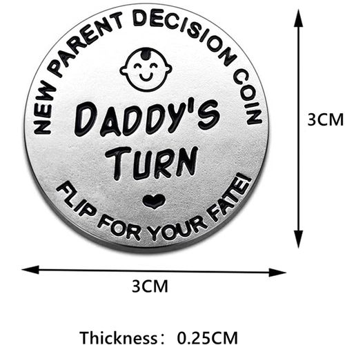 huishi Funny Decision Coin for New Parents，Gifts for Mum Dad，Newborn Baby Gifts，Flip Coin Decision，Mother's Day, Baby Shower Gift，Birthday, Anniversary, Stainless Steel (Silver)