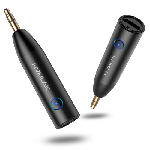 HVMLAK Bluetooth 5.3 Car Aux Adapter with Enhanced Microphone, 3.5mm Jack for Car Home Stereo, USB-C Charging, Sturdy Case, 1 Piece