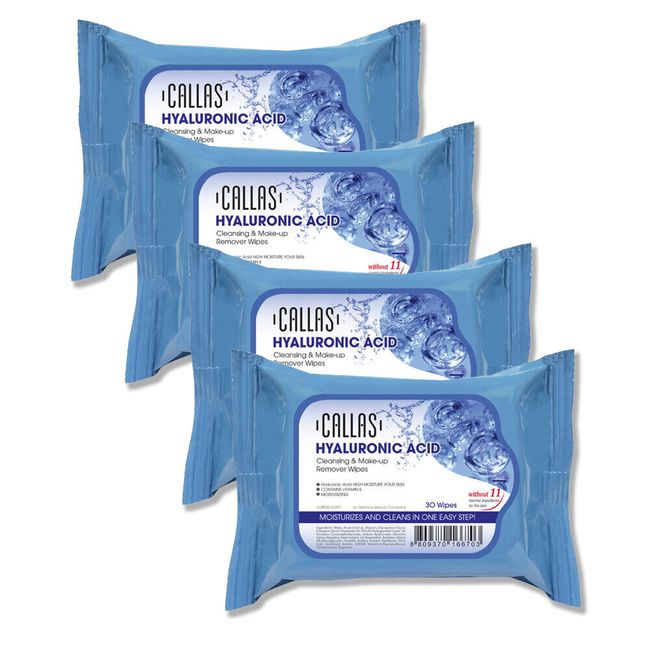 Callas Hyaluronic Acid Cleansing & Make up Remover Wipes *New* (4 Pack) US Sell