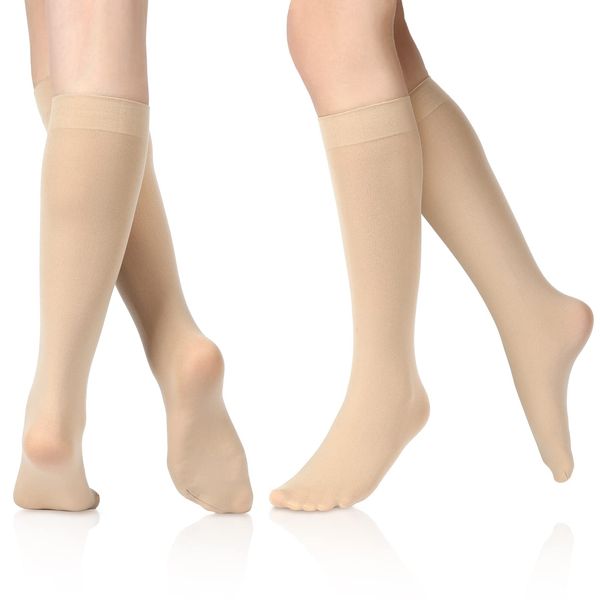 SATINIOR Women's 6 Pairs Ice Skating Solid Color Light Opaque Knee Girl Socks, Nude Color, Medium