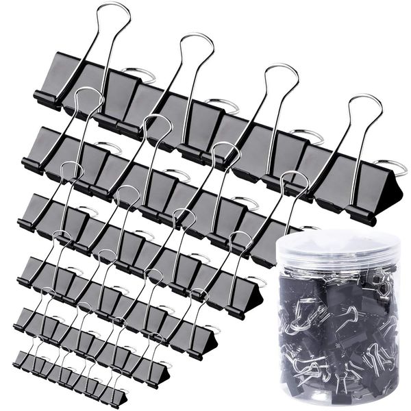 140 Pack Binder Clips Assorted Sizes, Binder Paper Clamps Office Supplies Clips for Paperwork, School, Home, Office Paper Clips Set with Box, Black