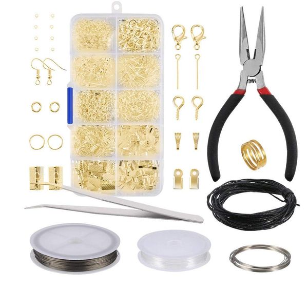 byou Jewelry Making Kit,Findings Set 912 pieces Gold Findings in Plastic Box with Plier Tweezers and Wire for Jewelry Repair Making DIY Craft Supplies