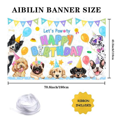 AIBIIN Dog Birthday Decorations Blue Puppy Dog Birthday Party Banner Let's Pawty Dogs Kids Birthday Photography Backdrop Indoor and Outdoor 70.8x43.3 inch