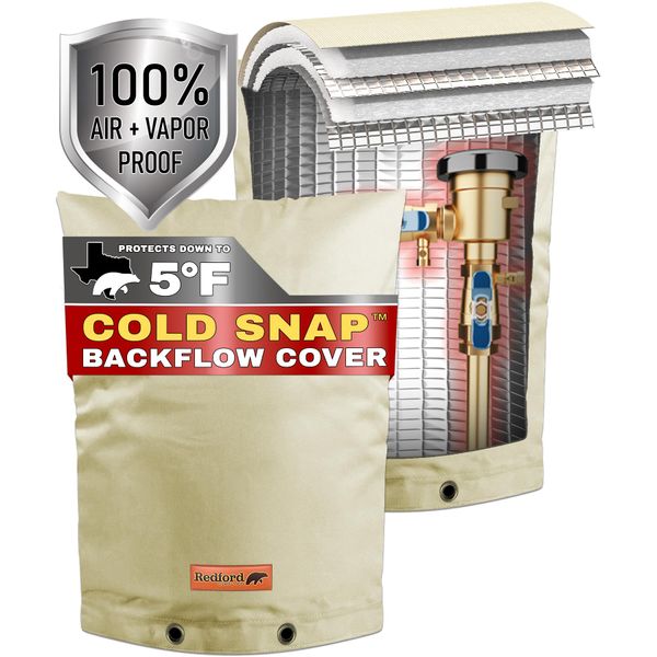 Redford Supply Co. Cold Snap (5°F) Double Wall Cotton Backflow Preventer Insulation Cover - Sprinkler Covers for Outside, Well Head Cover, Insulated Well Pump Cover, Pipe Cover (14"W x 18"H, Beige)