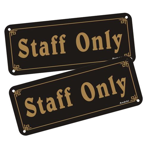 2pcs Staff Only Signs, Black & Gold Aluminium Metal Sign for indoor & Outdoor, Size: 20 x 8cm/ 3 x 8 inch