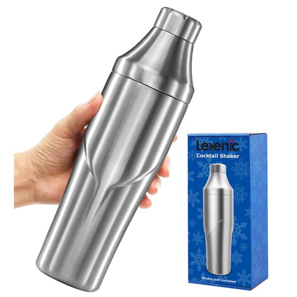 Lexenic 24oz Vacuum Insulated Cocktail Shaker - Perfect for Martini, Margarita - Leak-Proof Design and Built-in Strainer for Effortlessly Impressive Drinks - Premium Stainless Steel Drink Shaker