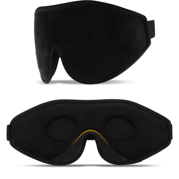 Sleep Eye Mask for Men Women, Black 3D Contoured Sleep Mask for Side Sleeper with Adjustable Strap Soft Light Blocking Night Masks for Sleeping Travel Nap