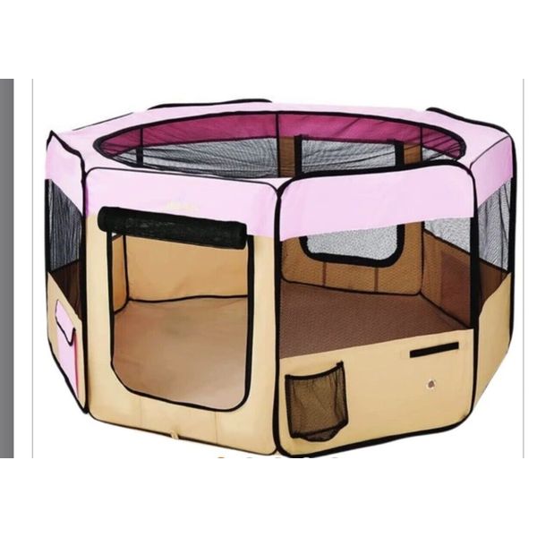 Pet Playpen Foldable Portable Dog/Cat/Puppy Kennel Medium Pink