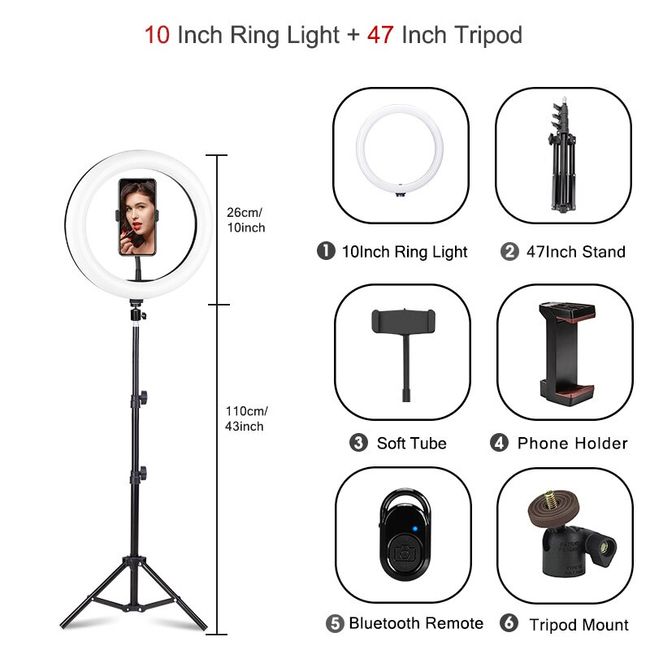  LED Ring Light 6 with Tripod Stand for  Video and  Makeup, Mini LED Camera Light with Cell Phone Holder Desktop LED Lamp with  3 Light Modes & 11 Brightness