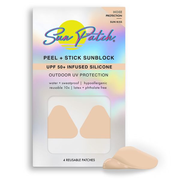 Sun Patch, Reusable Sunblock Patches for Nose, 100% Silicone Sunscreen Nose Patches for UV Protection, Face Stickers with UPF 50, 1 Pack/4 Patches, Sunkiss (Nude)