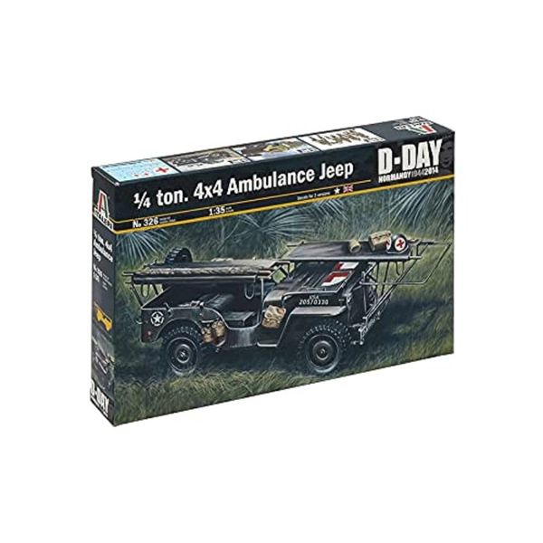 Italeri 0326 1:35 1/4 Ton 4x4 US Ambulance Model Building Kit, Standing Model Building, Crafts, Hobby, Gluing, Plastic Kit, Detailed Multi-Coloured