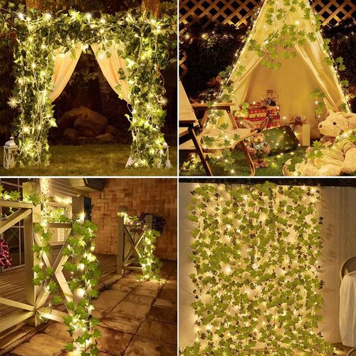 Joycome Solar Fairy Lights 12M 100 LED Fake Ivy Fairy Lights, 8 Modes Ivy Garland Artificial with Lights, IP65 Waterproof Vine String Lights for Balcony Garden Wall Aesthetic Bedroom Decoration