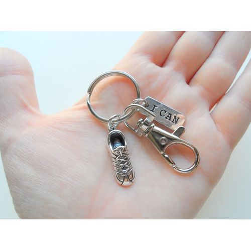 Track or Cross Country Runner Keychain with Running Shoe Charm, I Can, and Swivel Clasp, Fitness Encouragement Keychain