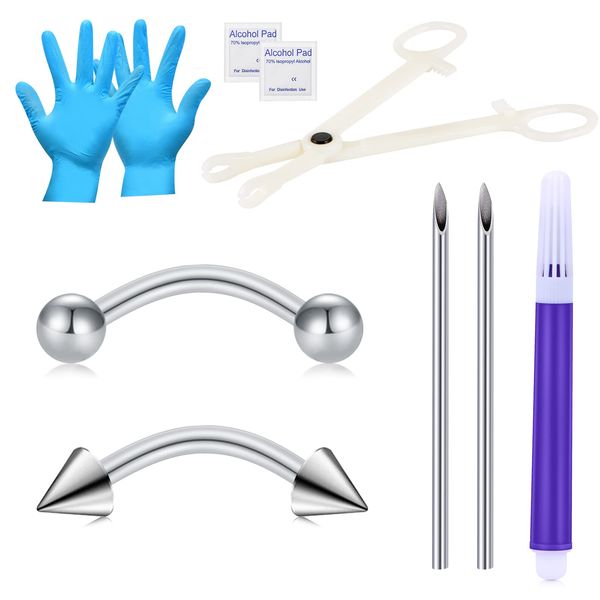 NIUSIMAN 16G Eyebrow Piercing Kit, Stainless Steel 14G Piercing Needles Disposable Piercing Clamps with Eyebrow Rings Self at Home Eyebrow Piercing Jewelry Tool Kit