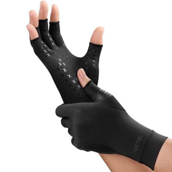 (FREETOO) Finger Support Joint Fixation Compression Gloves Anti-odor Antibacterial Sweat Absorbent Quick Drying Lightweight Thin Gloves Anti-slip Work Housework Childcare Computer/Smartphone Operation Sports Unisex Gaming Gloves? Black XL Size