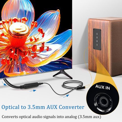 192KHz DAC Optical to 3.5mm Converter, Optical Audio to AUX Adapter, One Way Signal from TOSLINK to Female 3.5mm Cable Only for TV Audio Transfer to AUX, TV Audio Format Must Be Set to PCM or Stereo