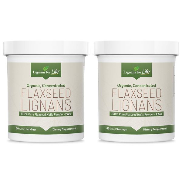 Lignans for Life Natural Ground Flaxseed Hulls (60 Servings 80mg per Jar)Flax Seed Ground - Filled w/ Omega 3 & 6 Fatty Acids For Healthy Skin & Coat - Support Heart & Hair Health -Gluten Free - 2Pack