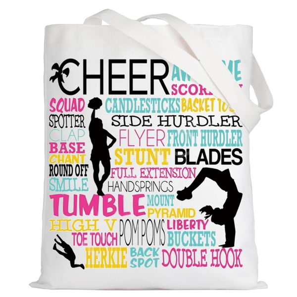 LEVLO Cheering Girl Canvas Tote Bag Cheerleading Gifts Cheerleaders Shoulder Bag For Cheer Team, Cheer Tote