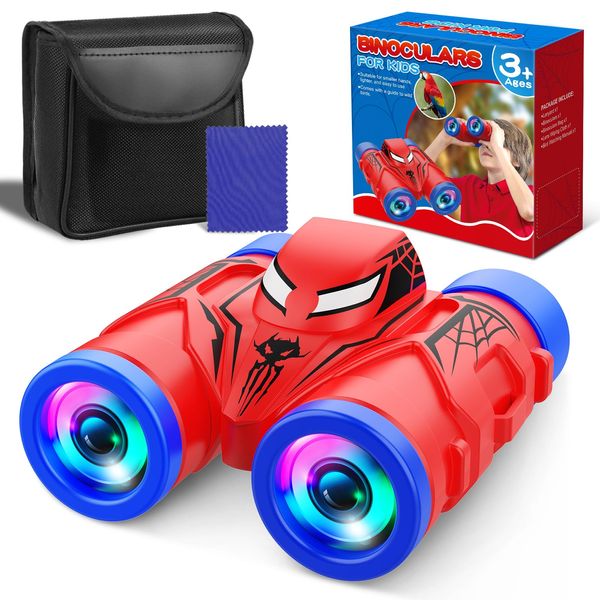 JovialToyz Spider Binoculars for Kids Ages 3-8 Boy Toys with Compass Christmas Birthday Gifts for 3 4 5 6 7 8 Year Old Boys Girls Toy Age 4-6 6-8 Boy Outdoor Toys for Camping