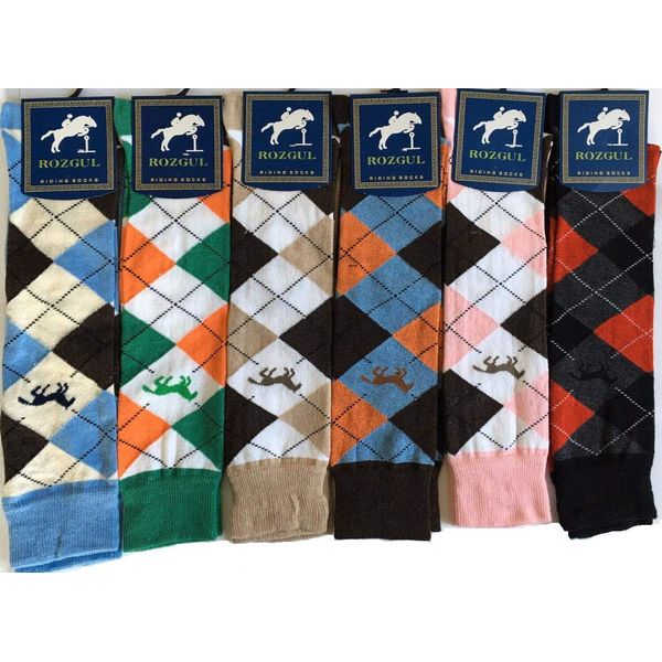 Rozgul 6 Pairs Women's/Ladies knee High Horse Design Argyle Rich Cotton Equestrian Riding Boot Socks,Uk Size 4-7