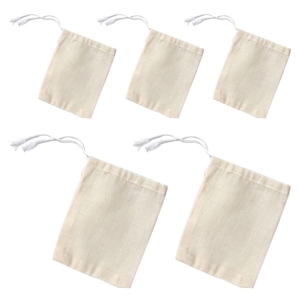 ALLY-MAGIC Muslin Drawstring Bags, Cotton Muslin Cloth Bags Resuable Small Mesh Bag Reusable Tea Spice Bags for Cooking Spices Tea Coffee Filter Bags Soap Nuts Gift Bag Y4-BD (5PCS)