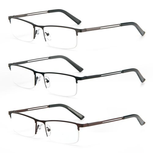 KoKoBin 3 Pack Half Frame Reading Glasses for Men Women Blue Light Blocking Metal Frame Spring Hinge Readers (3 Pack, 1.5, Dioptres)