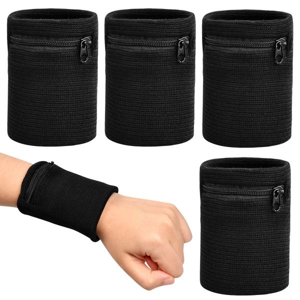 Wrist Wallet Gym Zipper,4 PCS Sweatband Wristband Wrist Wristband Wrist Sweatbands Zipper with Pocket Coin Keys Storage Pouch for Running Cycling Sports Coin Keys Storage