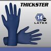 Thickster Powdered Latex Disposable Gloves. Size X-Large. Blue Color, 14 mil Thickness, 12" Length. Fully Textured for Superior Grip. Single Use. Pack of 50. (6604)