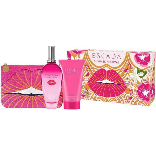 Escada Summer Festival Gift Set 3.3 oz EDT Spray + 5.0 oz Body Cream + Clutch