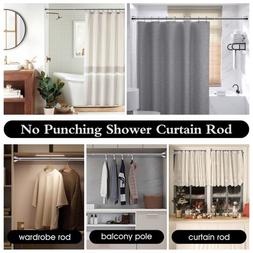 Stainless Steel Extendable Shower Curtain Rod Tension Pole, including 2 Holders,Net Voile Curtains Rail,Adjustable Telescopic Rods Extendable for Kitchen Cupboard Bathroom Window(28.4 inch-51.1 inch)