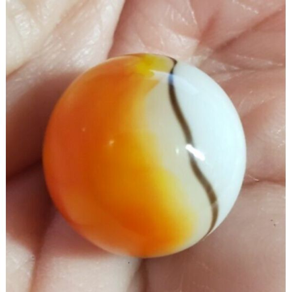 Orange White Brown Glass Marble Toy Vintage READ