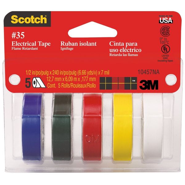 3M Scotch 10457DS Vinyl Plastic Electrical Tape, 240" Length x 1/2" Width