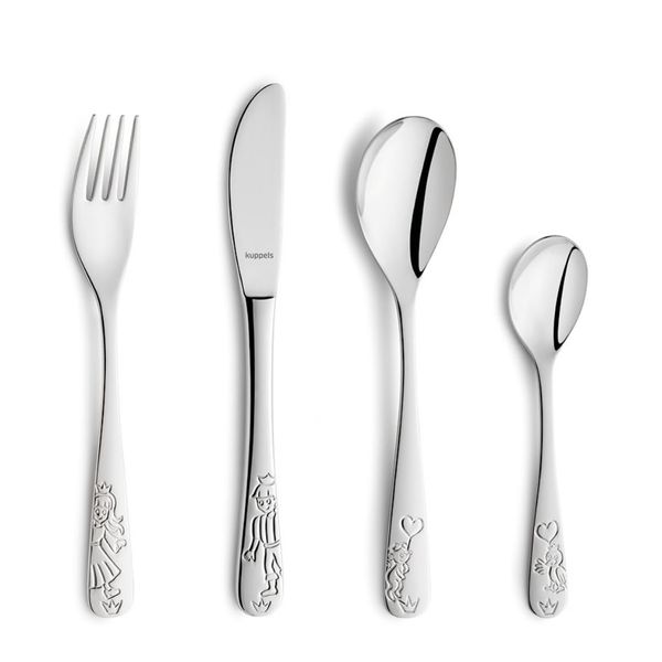Kuppels Children's Princess Cutlery Set, 4 Pieces, Stainless Steel, Embossed Children's Cutlery from 3 Years for Boys and Girls, Children's Knife, Children's Fork, Children's Spoon and Children's Tea