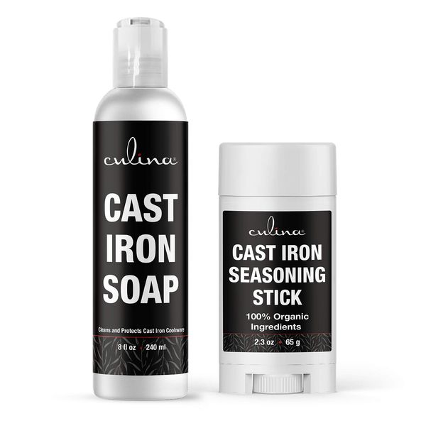 Culina Cast Iron Seasoning Stick & Soap Set | All Natural Ingredients | Best for Cleaning, Non-stick Cooking & Restoring | for Cast Iron Cookware, Skillets, Pans & Grills!…