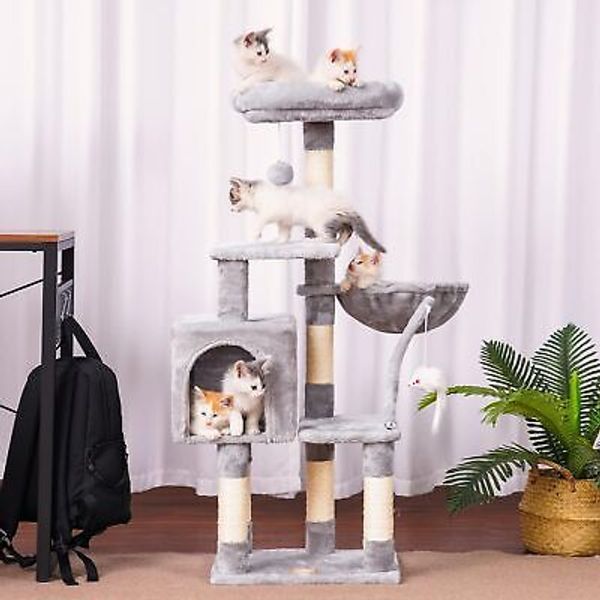 Cat Tree Pet Tower Condo for Indoor Cats with Toy and Padded Plush Perch Gray