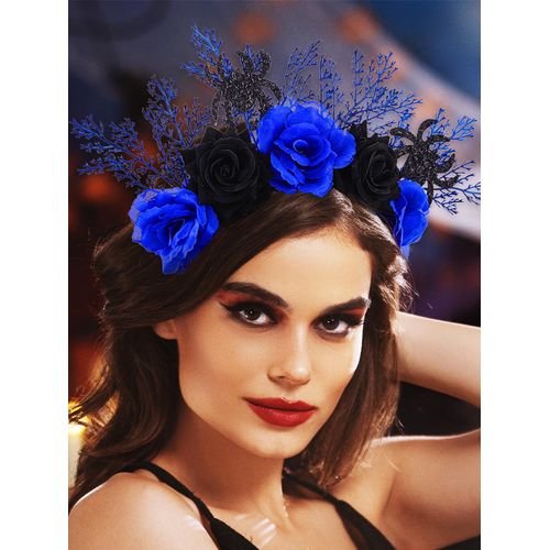 Woeoe Halloween Flower Halo Crown Spider Headband Gothic Headpiece Day of the Dead Floral Crown Handmade Cosplay Dress up Costume Hair Accessories