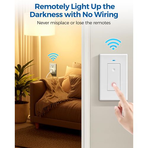 Remote Control Outlet, WILAWELS Wireless Light Switch, Removable Remote Light Switch Kit, Expandable Remote Outlet Switch for Lamps, Lights, Fan, Appliance, 100ft RF Range, No Wiring, FCC Certified