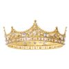 FORSEVEN King Crown for Men Crown Royal Costume Accessory Prom Tiara Baroque Vintage Crystal Pearl Bridal Wedding Tiaras Birthday Party Round Crowns (Gold)