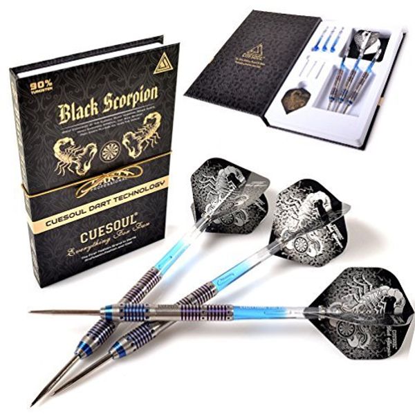 CUESOUL BLACK SCORPION 24g Tungsten Steel Tip Dart Set,Barrel with Blue Titanium Coated Finished