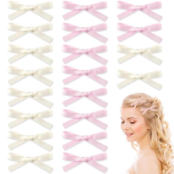 20 Pcs Bow Hair Clips Kid Ribbon Hair Clips Alligator Kawaii Bowknot Barrettes for Women Girls Hair Accessories(Pink.,White)