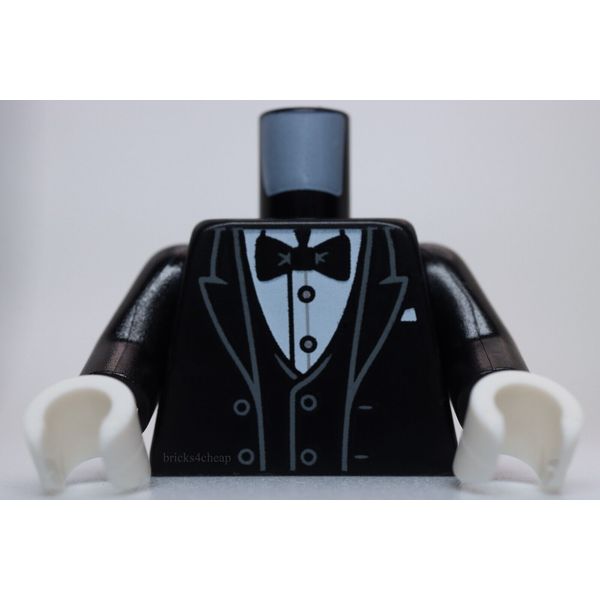 Lego Torso Tuxedo Jacket Open Dark Bluish Gray Outlined Lapels Vest Bow Tie