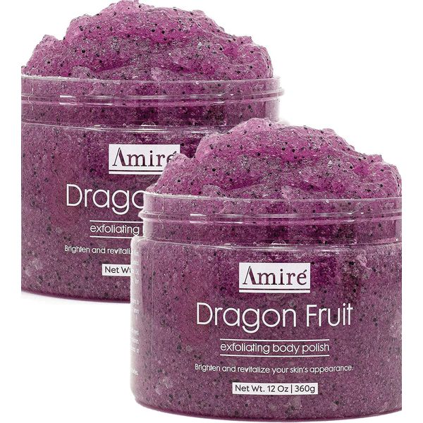 2 Pack of Amire Dragon Fruit Jelly Exfoliating Body Scrub Polish, Exfoliate Dry, Dehydrated, and Dead Skin, Improve Body Skin Texture and Brighten Appearance, Pitaya Scrubs