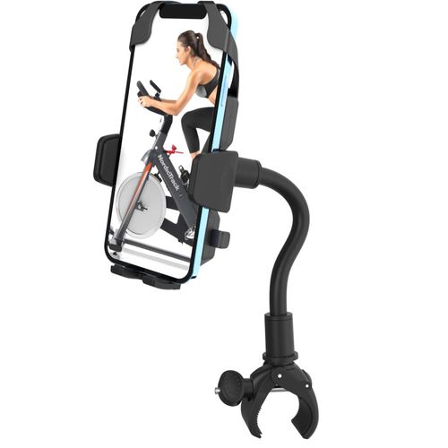 Cuxwill Phone Holder Bike Mount for Peloton Treadmill - Universal Goosencek Holder Fit Spin Bike, Indoor Exercise Bicycle, Mic Stand, Scooter, Stroller, Wheelchair - Fit All 4-7" Cell Phones & iPhone