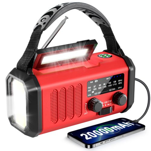 Leaton Emergency Radio NOAA Weather Radio Hand Crank & Solar Charging 20000mAh/74000mWh Rechargeable Battery Built-in Flashlight Reading Light & SOS AM/FM & Portable for Camping & Emergencies
