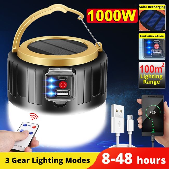 LED Camping Lantern for Power Outages: 3000mAh Solar Rechargeable Lantern  with AA Battery Powered Option & USB Charging Port, Emergency Lamp