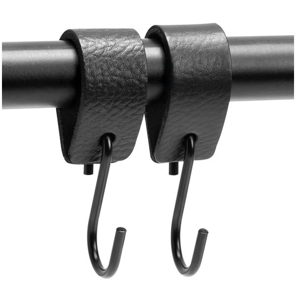 Brute Strength - Multifunctional Leather S-Hooks - Black - 2 Pieces - Coat Hook - for Kitchen, Bathroom, Bedroom and Office