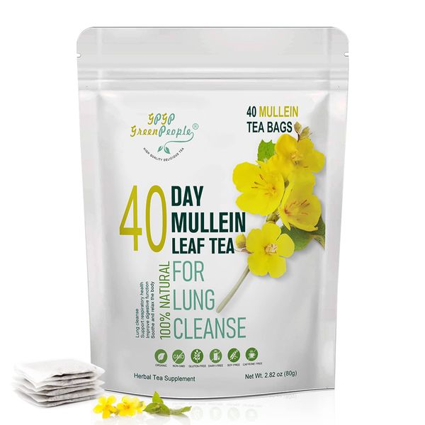 Mullein Leaf Tea for Lungs Cleanse and Immune Support, 100% Natural, Caffeine Free, 40 Tea Bags