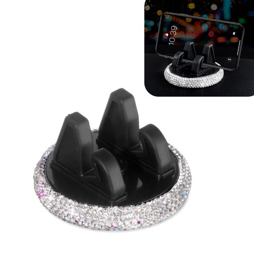 DYEKNEE 1 PC Bling Car 360-degree Adjustable Phone Holder, 3.15" x 1.77" Self-Adhesive Center Console Navigation Holder with Sparkling Rhinestones, Travel Accessory, Suitable for Most Cars (Silver)