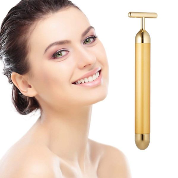 Beauty Bar 24K Golden Pulse Facial Massager, T-Shape Electric Sign Face Massage