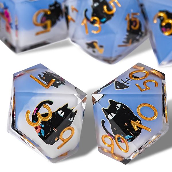 GU BEI TE DND Dice Set, Sharp Edge Cute Cat Flowers Style Dice Polyhedron Resin Dice for Role Playing Game Dungeons & Dragons RPG MTG Tabletop Game